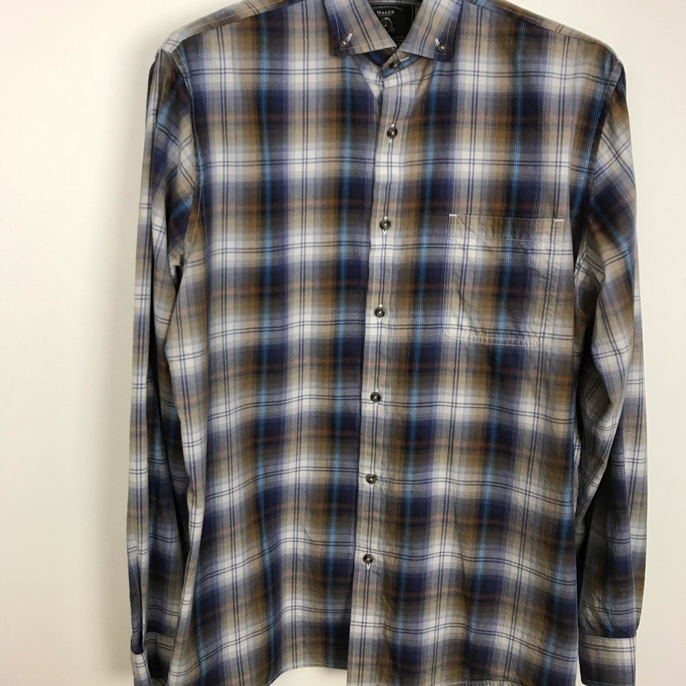 Blue and Brown Warm Color Plaid Button Up